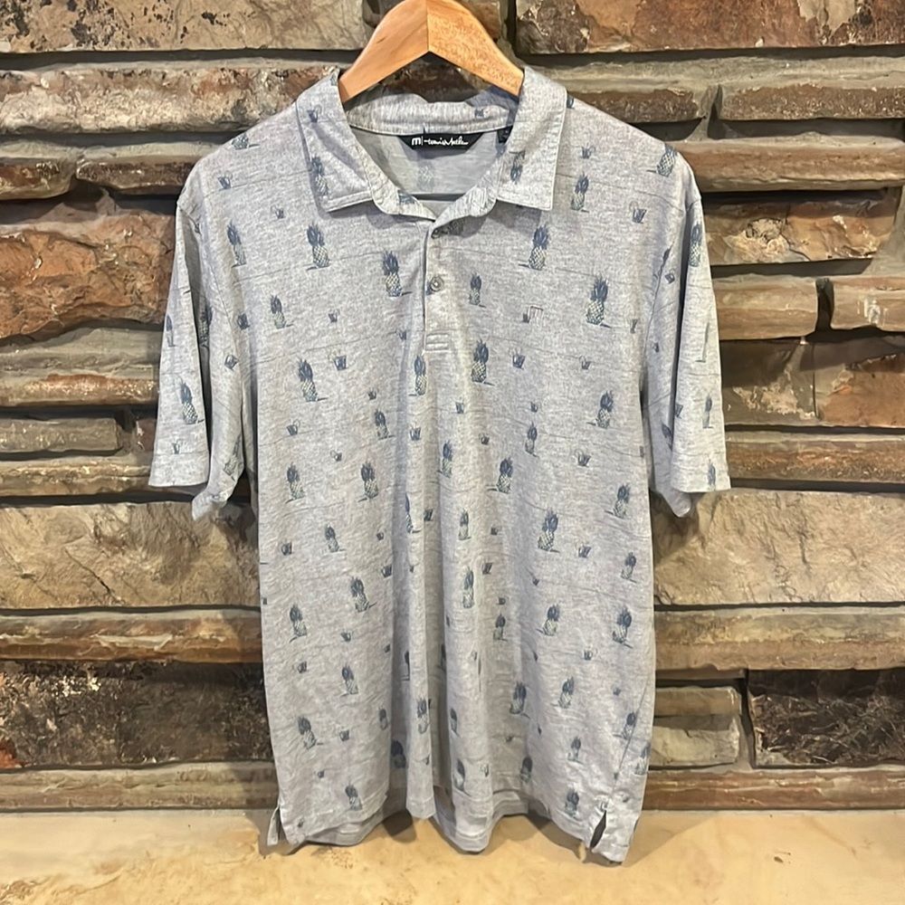 Travis Mathew Pineapple Print Golf Polo Short Sleeve Grey